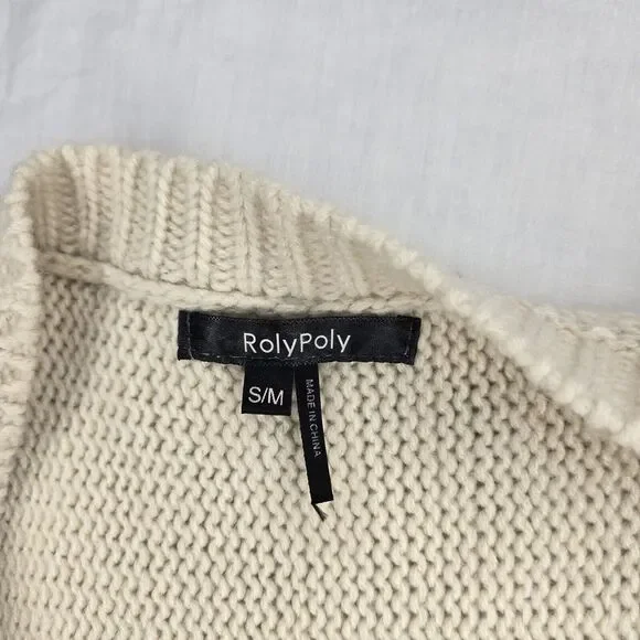 Roly Poly Open Cardigan Loose Knit Sweater Size S/M Ivory‎ Black Metallic - Picture 3 of 7